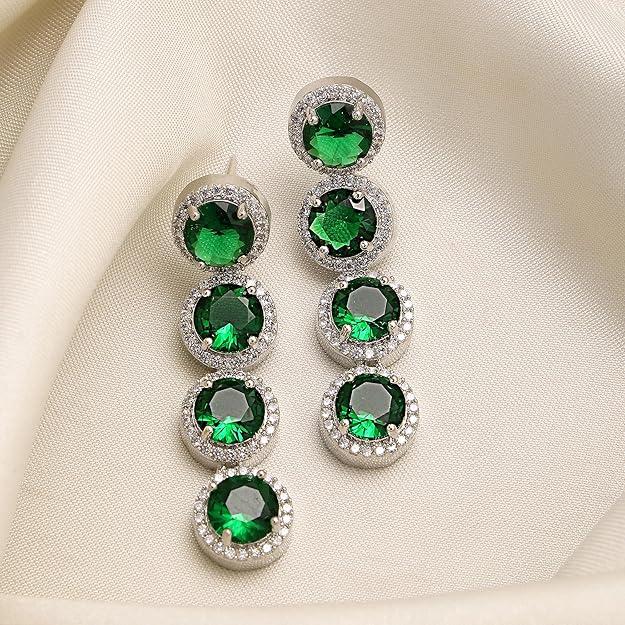 American Diamond Silver Tone Drop Earrings