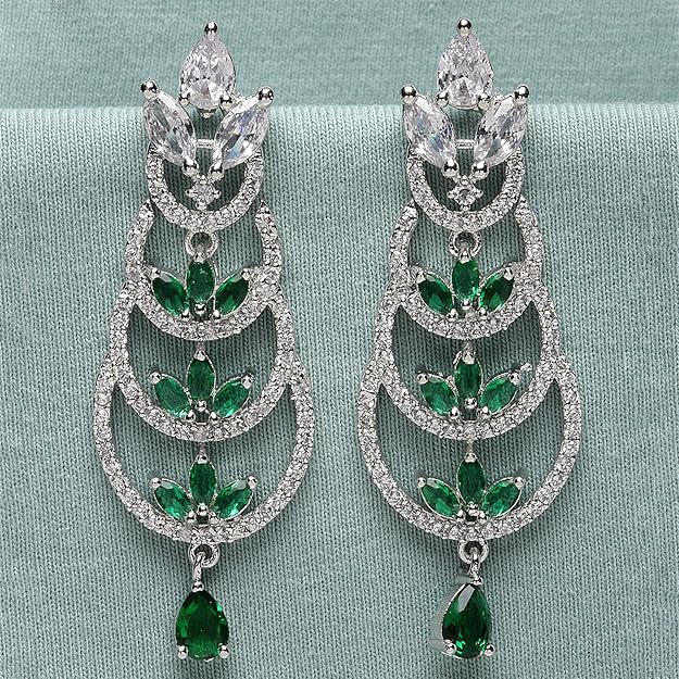 American Diamond Crescent Dangle Earrings