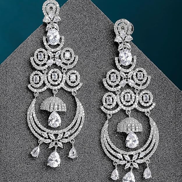 American Diamond Floral Chandelier Drop Earrings