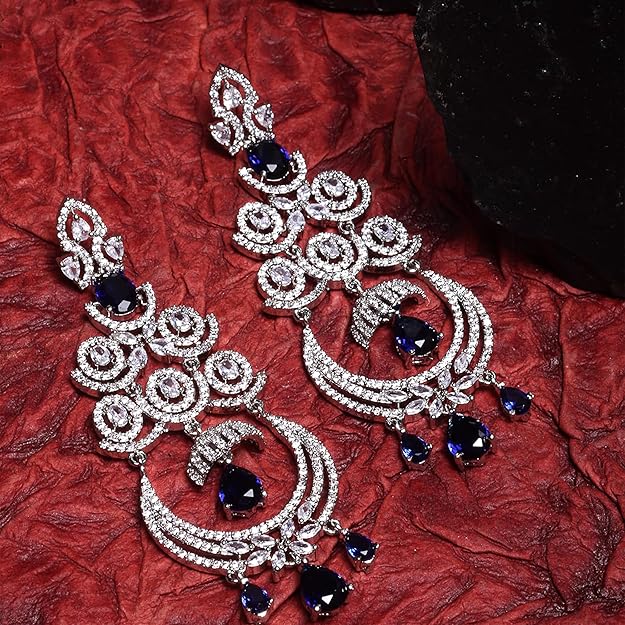 American Diamond Floral Chandelier Drop Earrings