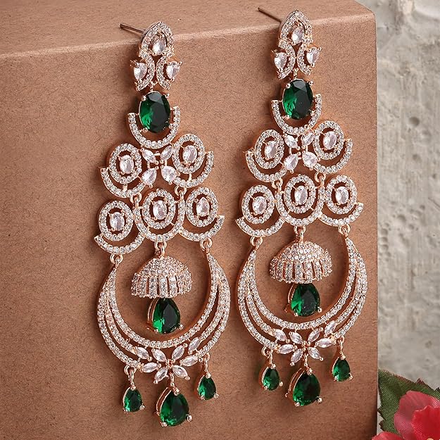 American Diamond Floral Chandelier Drop Earrings