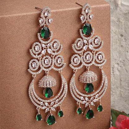 American Diamond Floral Chandelier Drop Earrings