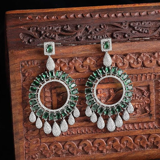 American Diamond Circular Handcrafted Drop Earrings