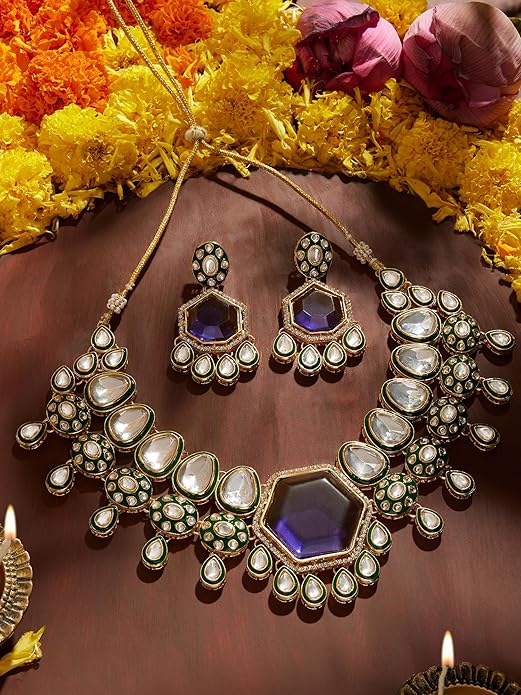 Indian Choker Set Purple Green Meenakari Set