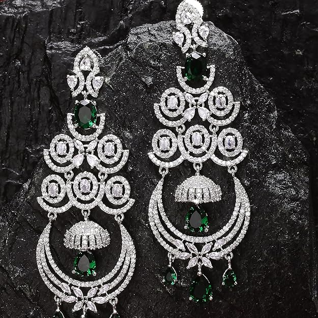 American Diamond Floral Chandelier Drop Earrings