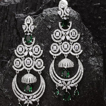 American Diamond Floral Chandelier Drop Earrings