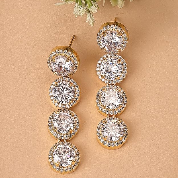 American Diamond Silver Tone Drop Earrings
