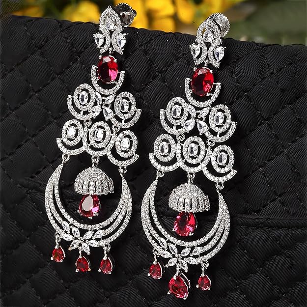 American Diamond Floral Chandelier Drop Earrings