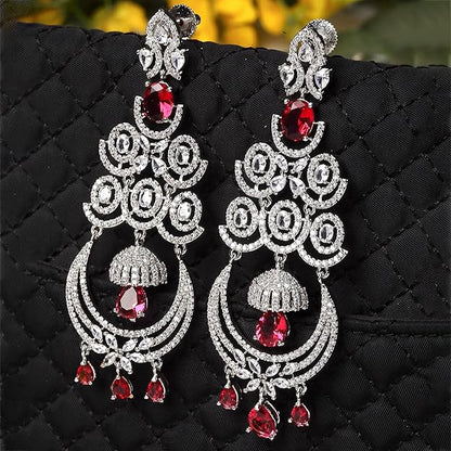 American Diamond Floral Chandelier Drop Earrings