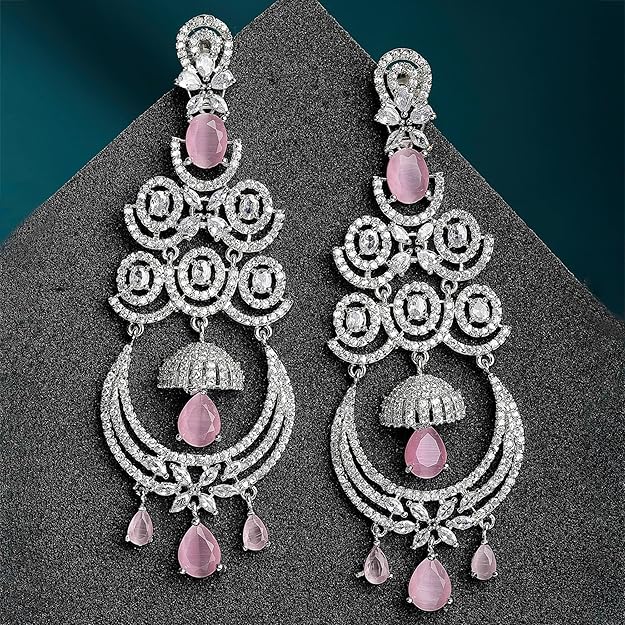 American Diamond Floral Chandelier Drop Earrings