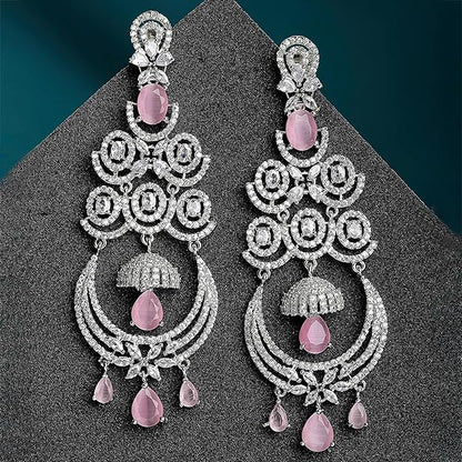 American Diamond Floral Chandelier Drop Earrings
