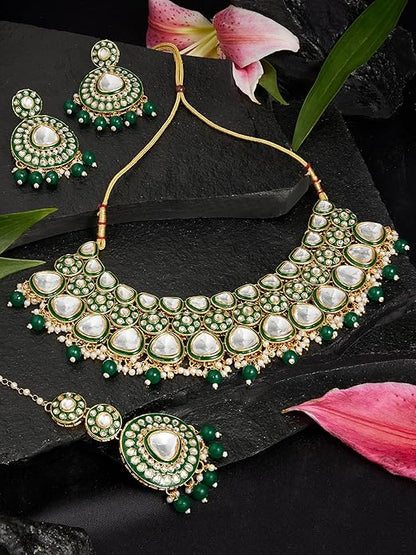Green Choker Necklace Meenakari Bridal Set