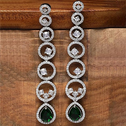 American Diamond Circular Drop Earrings