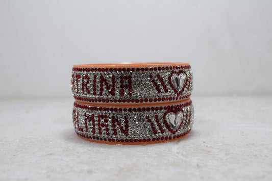 Personalized Stylish Kada With the Name of your Partner & You with Stones for Womens