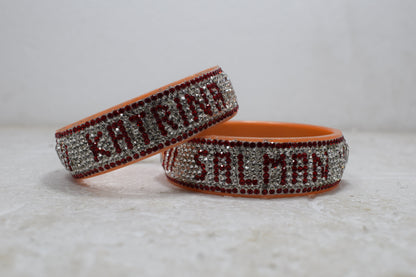 Personalized Stylish Kada With the Name of your Partner & You with Stones for Womens