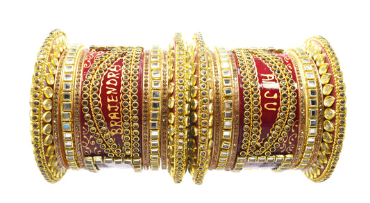 Personalized Special Kundan Work Design Chuda with Couple's Photos and Names