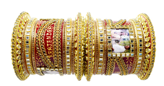 Personalized Special Kundan Work Design Chuda with Couple's Photos and Names