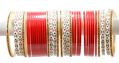 Brass & Seap Gold Plated and Pearl Chuda Bangles for Women & Girls (Red)