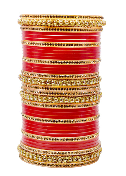 Red Designer Golden Stone Chura Bridal Dulhan Engagement Punjabi Choora Fashion Jewellery Chuda Set