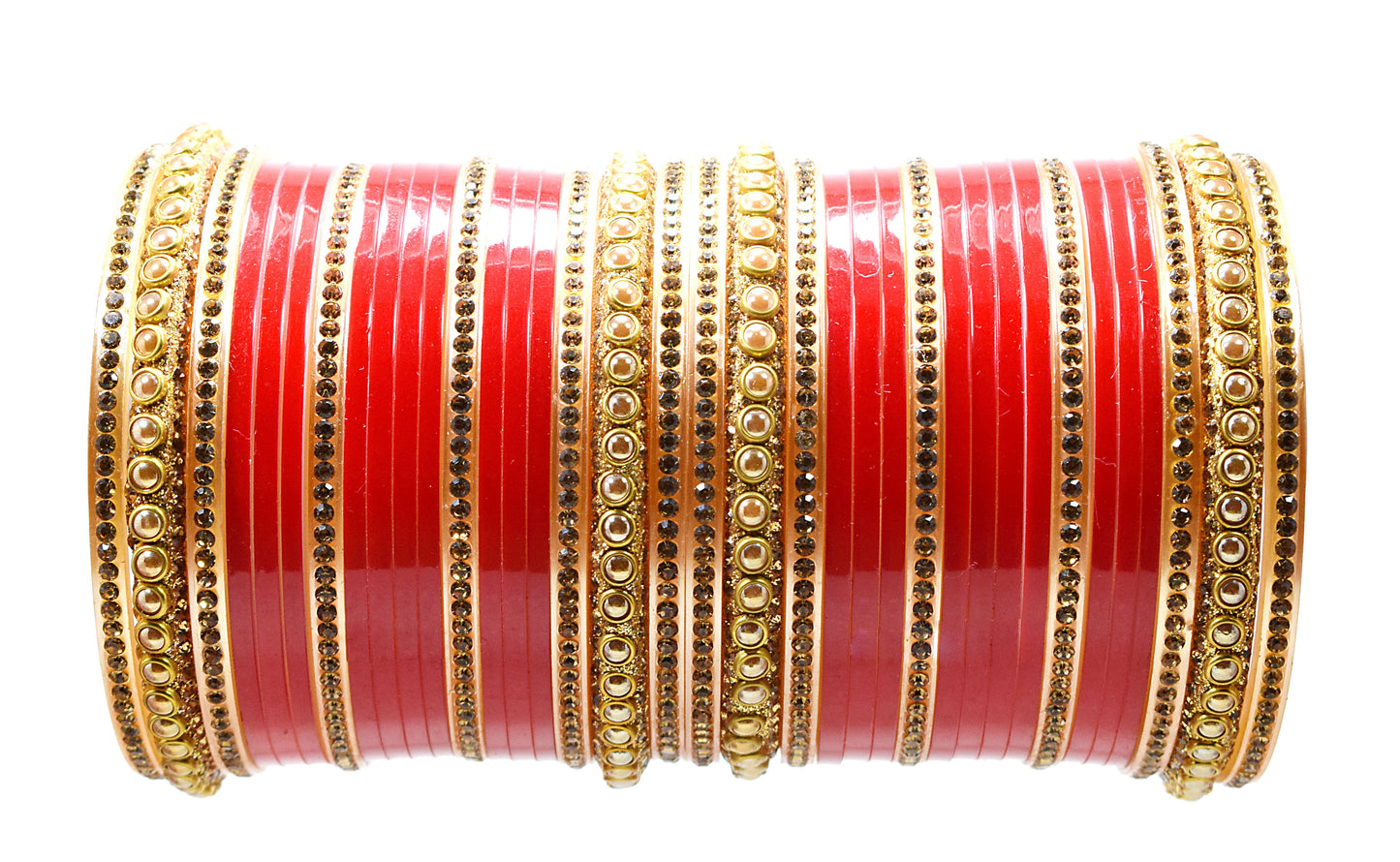 Red Designer Golden Stone Chura Bridal Dulhan Engagement Punjabi Choora Fashion Jewellery Chuda Set