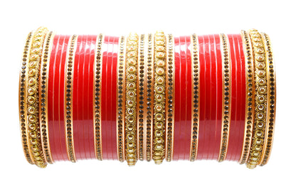 Red Designer Golden Stone Chura Bridal Dulhan Engagement Punjabi Choora Fashion Jewellery Chuda Set