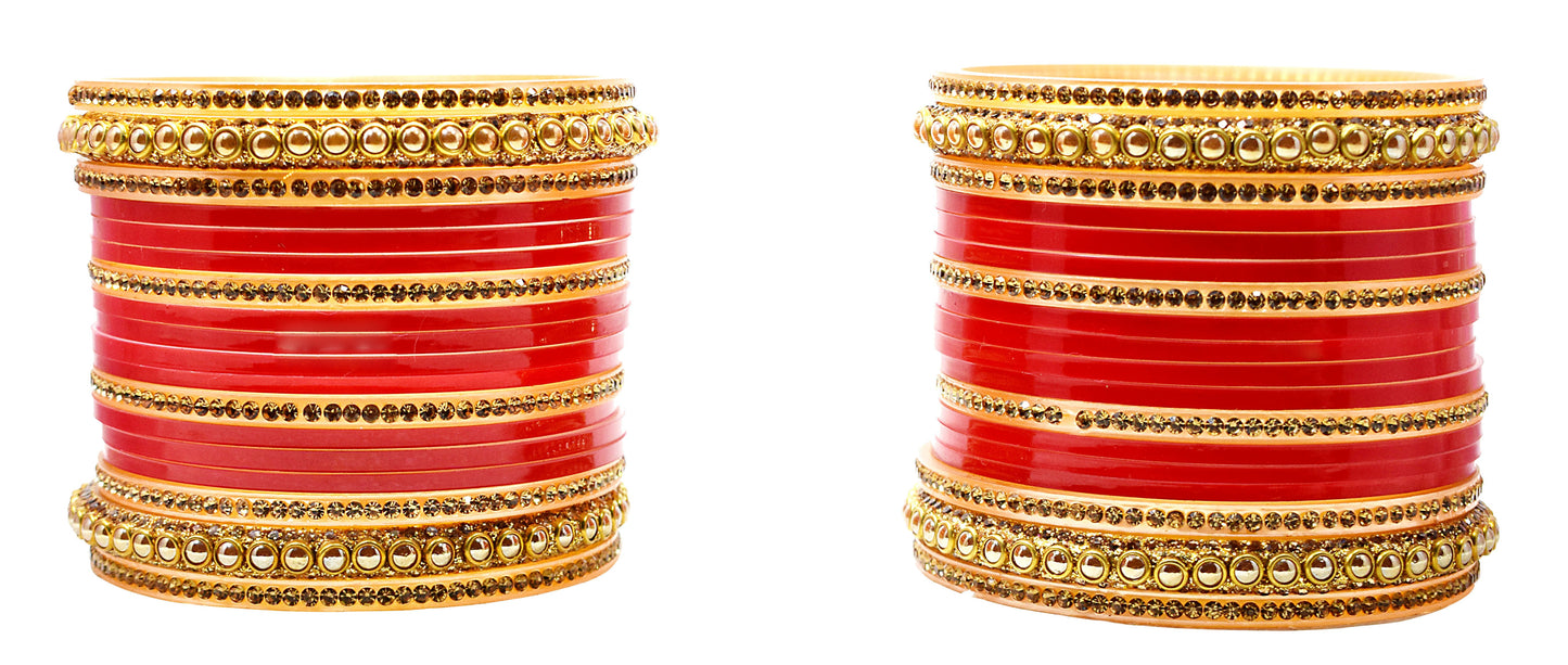 Red Designer Golden Stone Chura Bridal Dulhan Engagement Punjabi Choora Fashion Jewellery Chuda Set