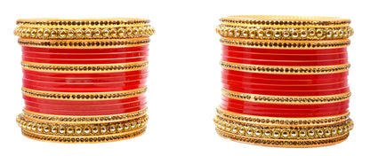 Red Designer Golden Stone Chura Bridal Dulhan Engagement Punjabi Choora Fashion Jewellery Chuda Set