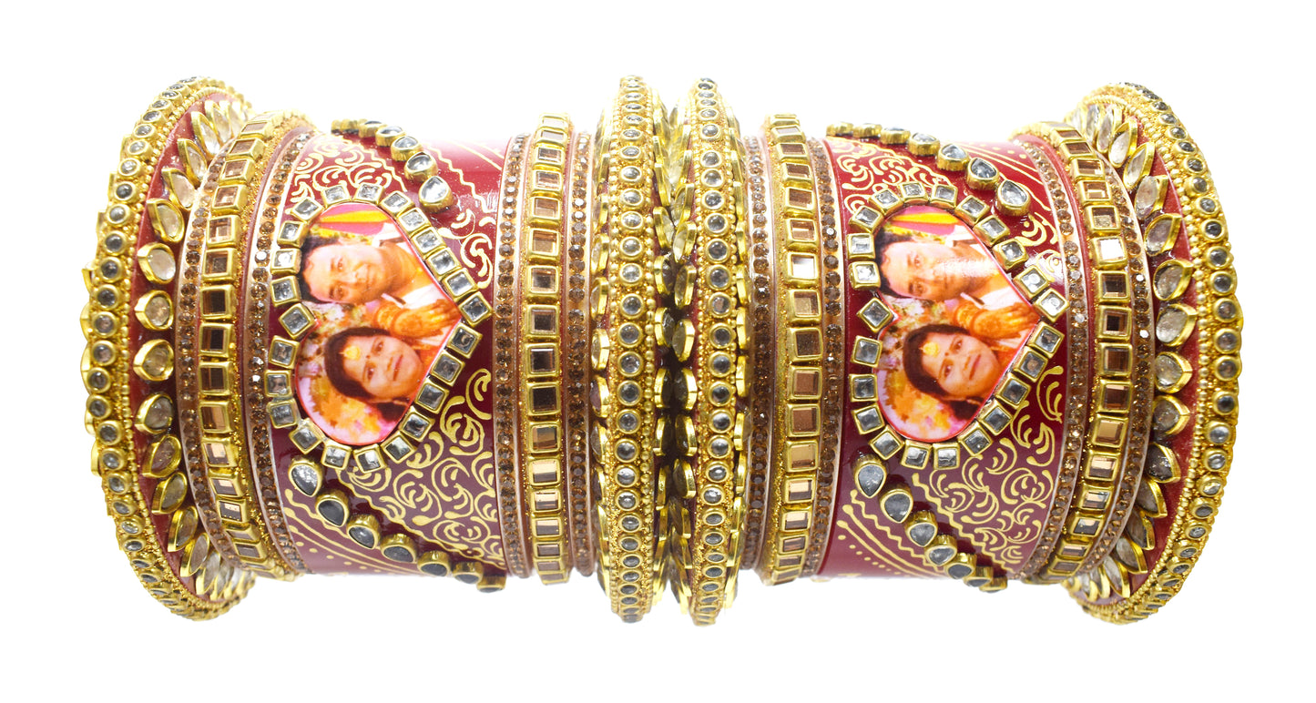 Personalized Heart Shape Adorable Design Chuda with Couple's Photos and Names