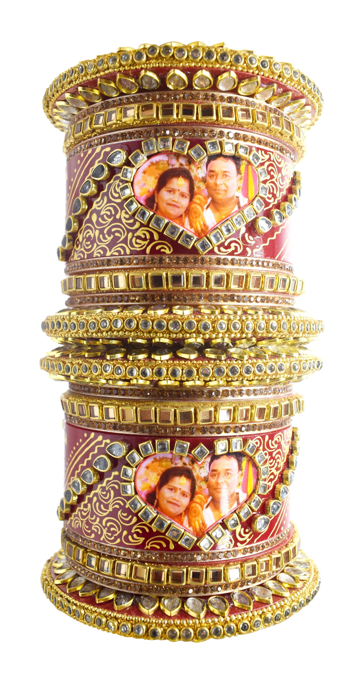 Personalized Heart Shape Adorable Design Chuda with Couple's Photos and Names