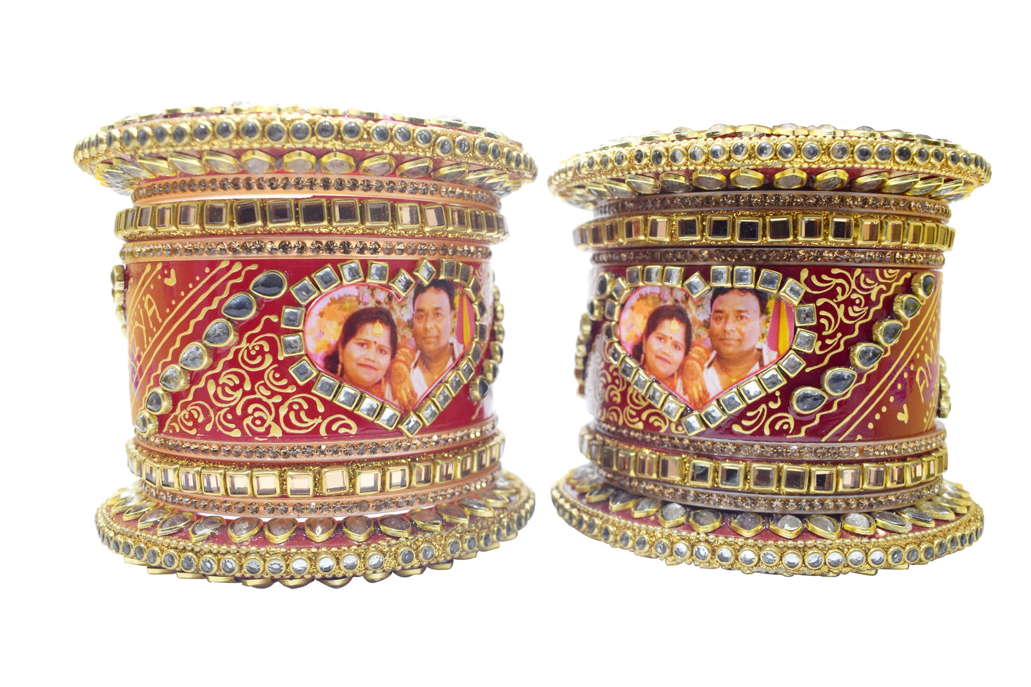 Personalized Heart Shape Adorable Design Chuda with Couple's Photos and Names