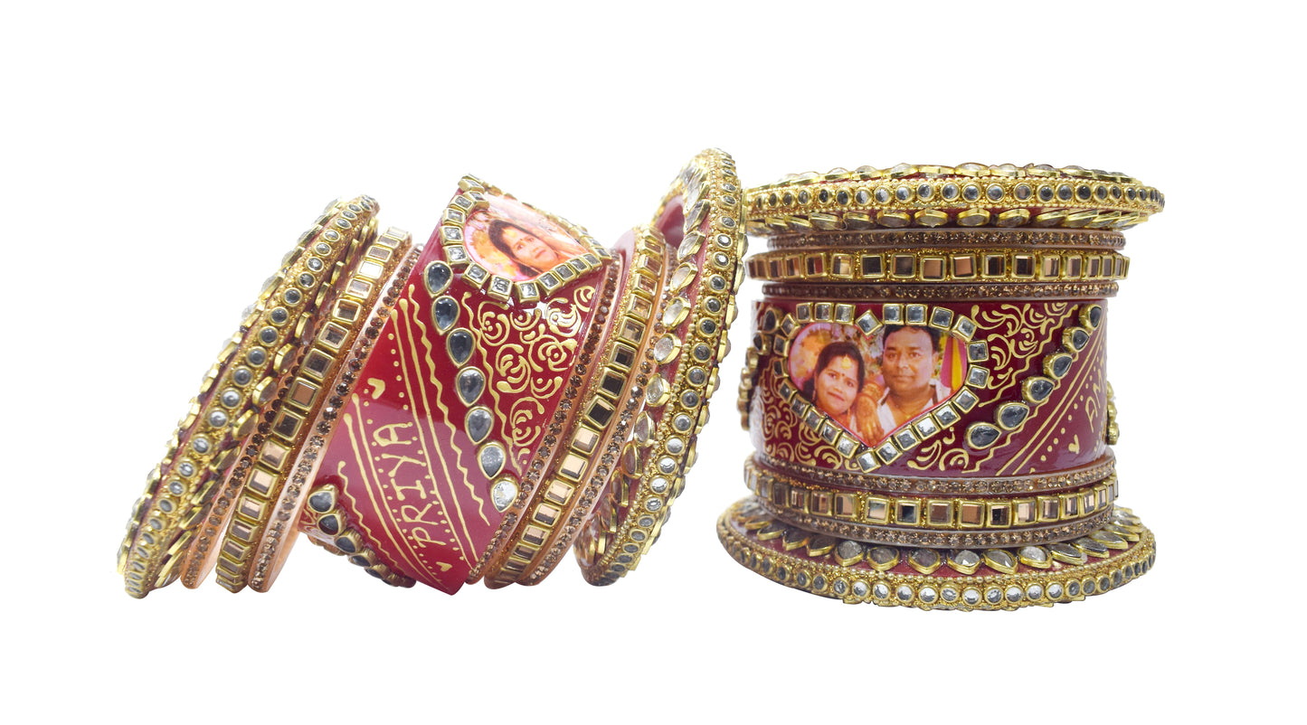 Personalized Heart Shape Adorable Design Chuda with Couple's Photos and Names