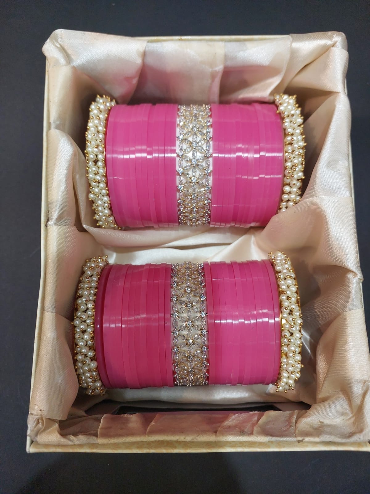 Pink Punjabi Chuda with American Diamonds Bangles