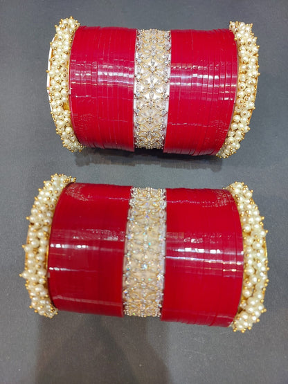 Traditional Punjabi Chuda with American Diamonds Bangles