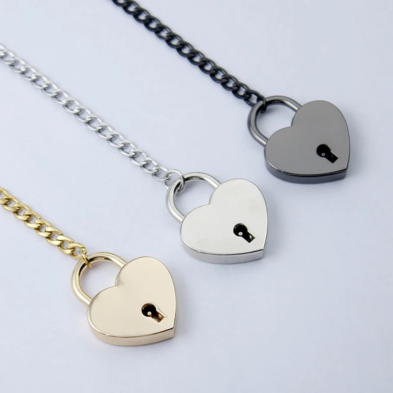 Fashion Jewelry 2026 New Slip Chain Necklace Heart O-Ring Rock Cuban Long Necklace Adjustable Heart Shaped Lock Core With Key