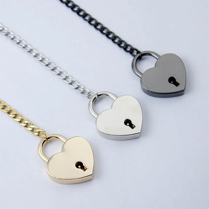 Fashion Jewelry 2026 New Slip Chain Necklace Heart O-Ring Rock Cuban Long Necklace Adjustable Heart Shaped Lock Core With Key