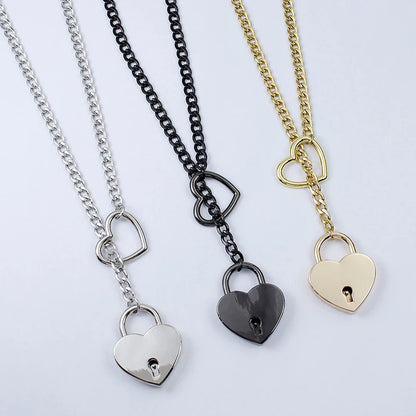 Fashion Jewelry 2026 New Slip Chain Necklace Heart O-Ring Rock Cuban Long Necklace Adjustable Heart Shaped Lock Core With Key