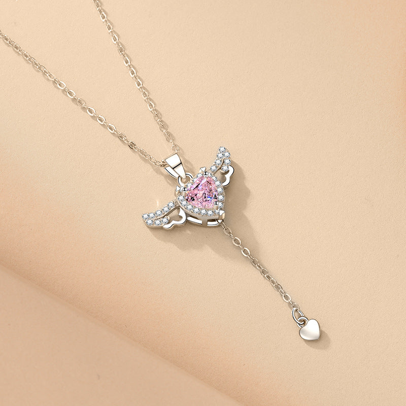 Moving Cupid Heart Angel Wings Tassel Necklace With Crystal Chain Women Jewelry Gift Valentine's Day