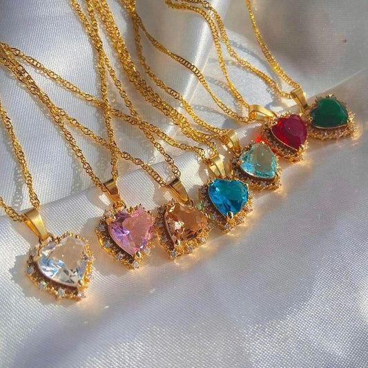 Colorful Rhinestones Heart-shped Necklace Love Gold Clavicle Chain For Women Valentine's Day