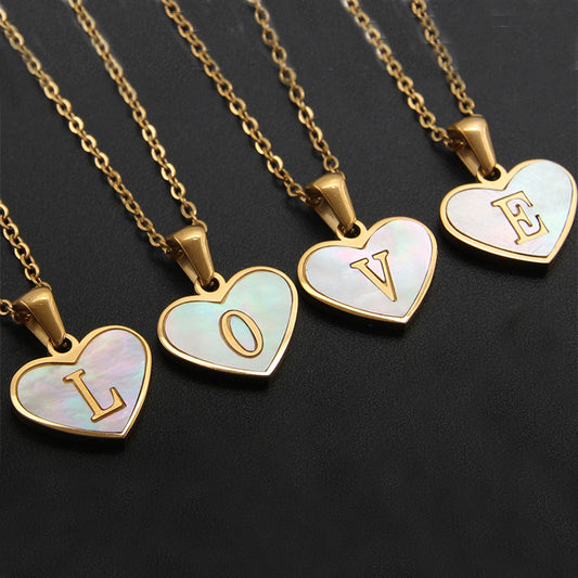 26 Letter Heart-shaped Necklace White Shell Love Clavicle Chain Fashion Valentine's Day