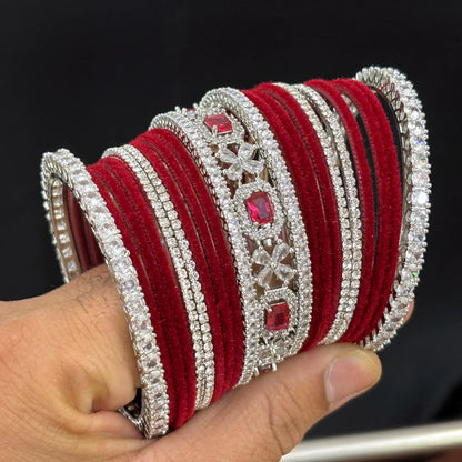 American Diamond Velvet Bridal Bangle Set of 42 Pcs.