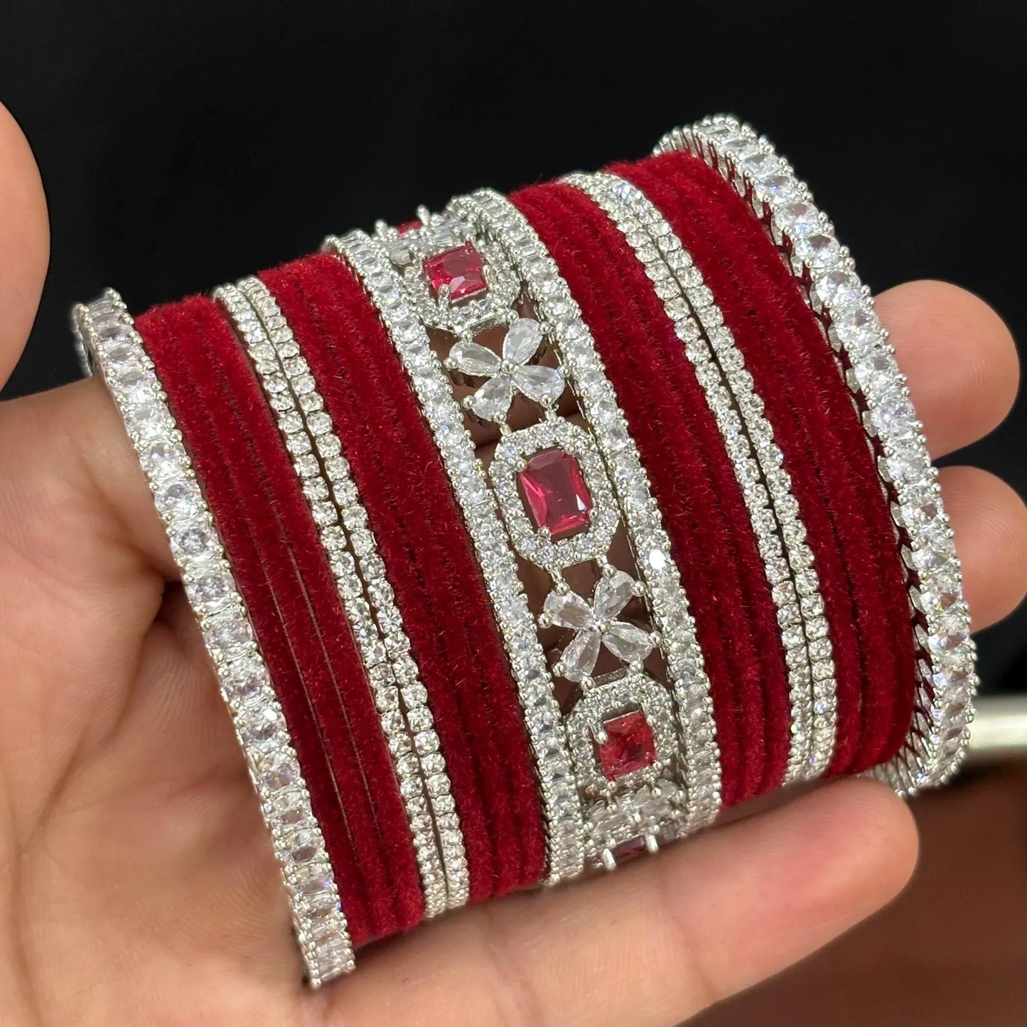 American Diamond Velvet Bridal Bangle Set of 42 Pcs.