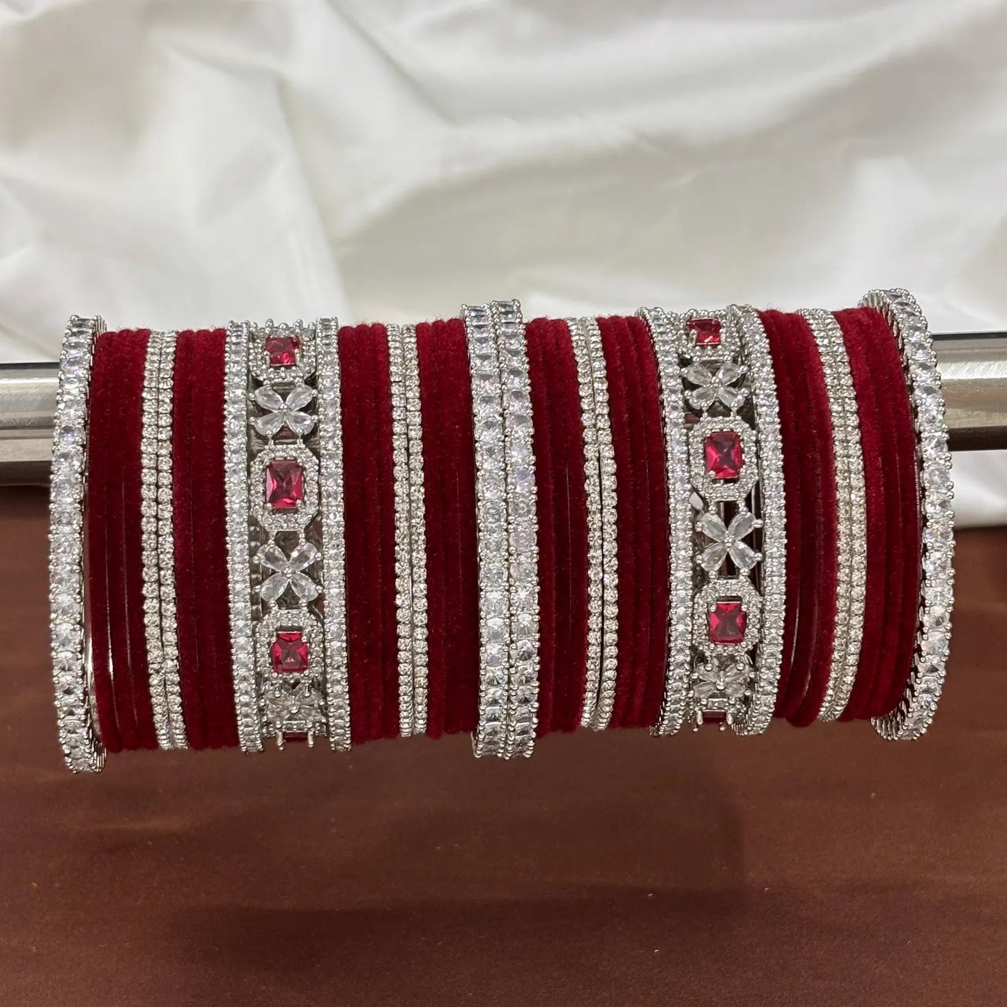 American Diamond Velvet Bridal Bangle Set of 42 Pcs.