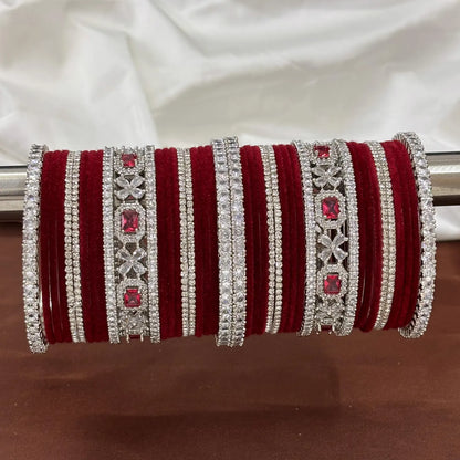 American Diamond Velvet Bridal Bangle Set of 42 Pcs.
