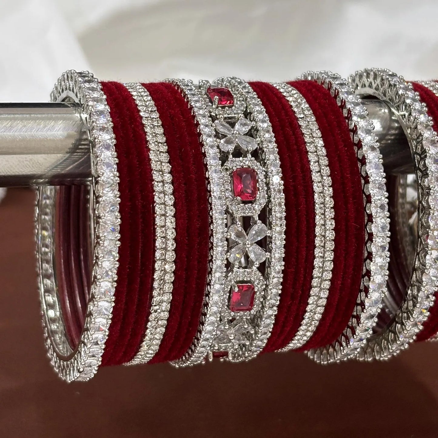 American Diamond Velvet Bridal Bangle Set of 42 Pcs.