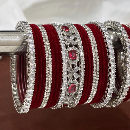 American Diamond Velvet Bridal Bangle Set of 42 Pcs.