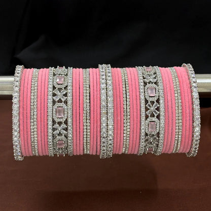 Indian Velvet Metal American Diamond Bangle Set of 42 Pcs.