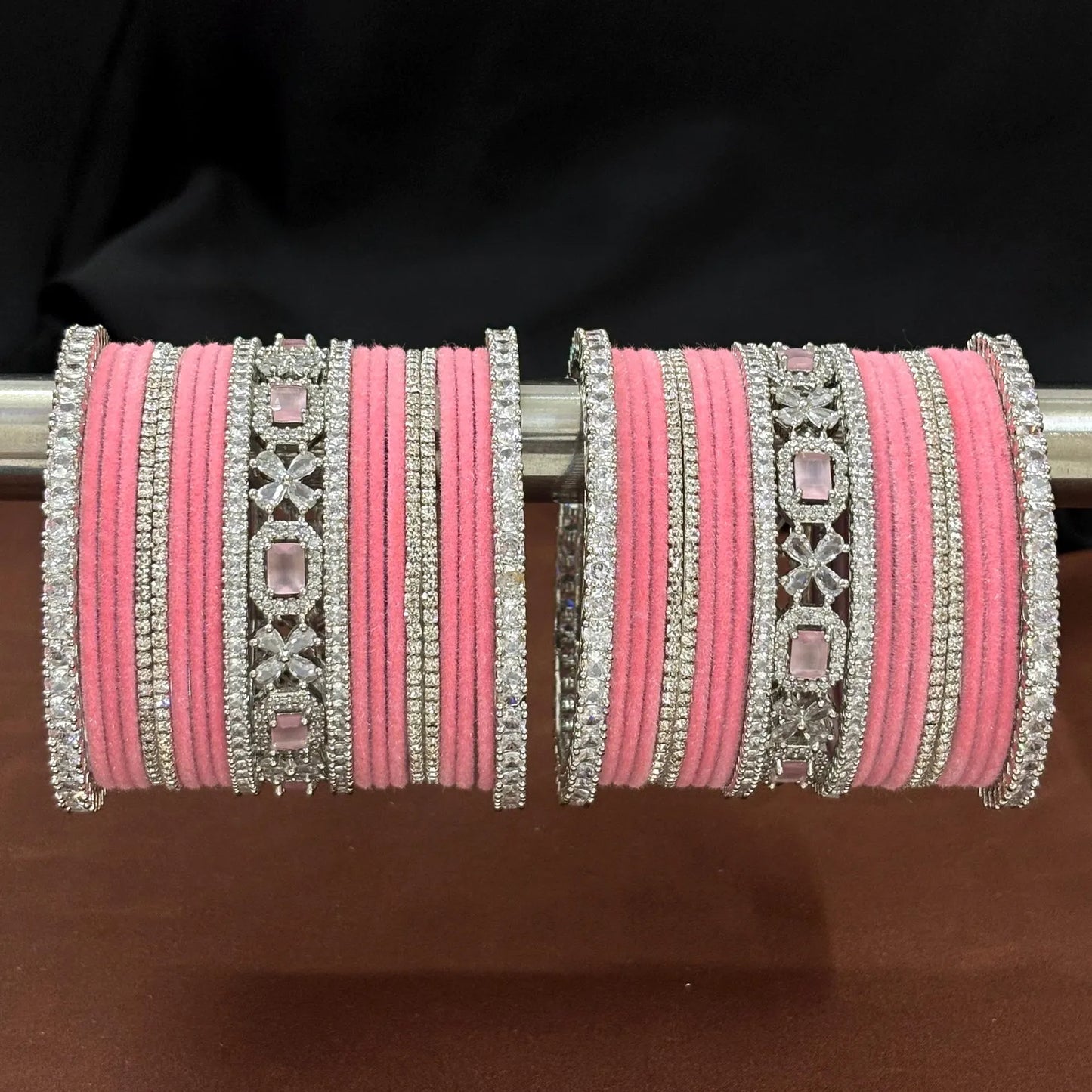 Indian Velvet Metal American Diamond Bangle Set of 42 Pcs.