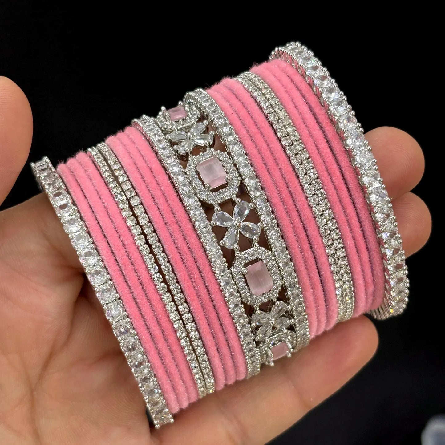 Indian Velvet Metal American Diamond Bangle Set of 42 Pcs.