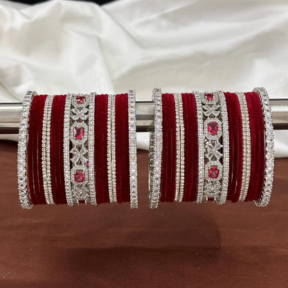 American Diamond Velvet Bridal Bangle Set of 42 Pcs.