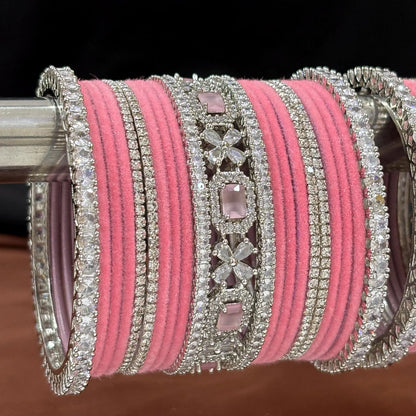 Indian Velvet Metal American Diamond Bangle Set of 42 Pcs.